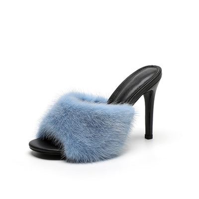 Mink Fur High-heeled Sandals