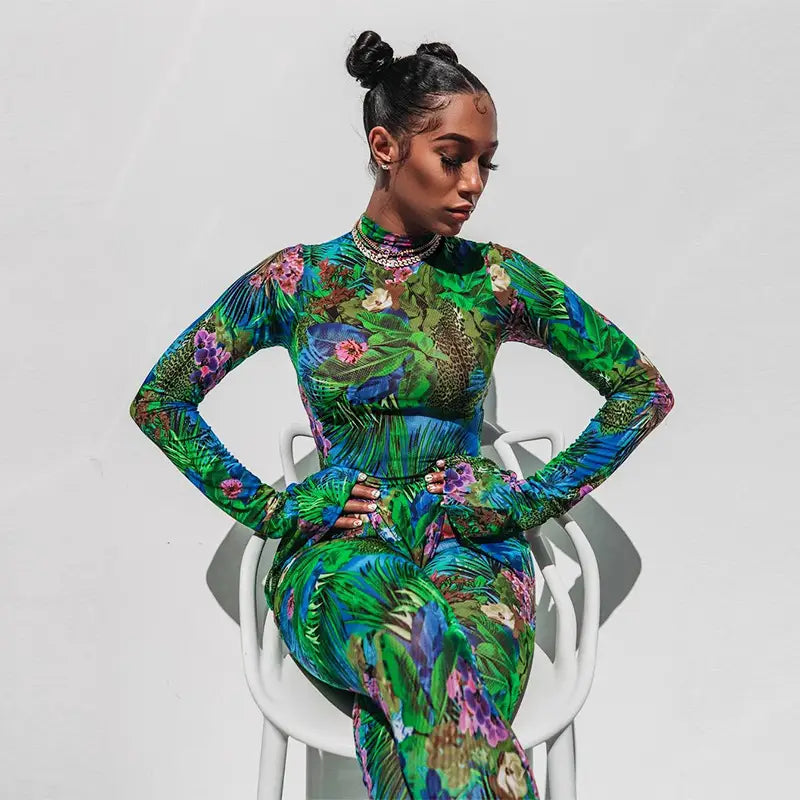 Women’s Tropical Rainforest Flared Sleeve Jumpsuit