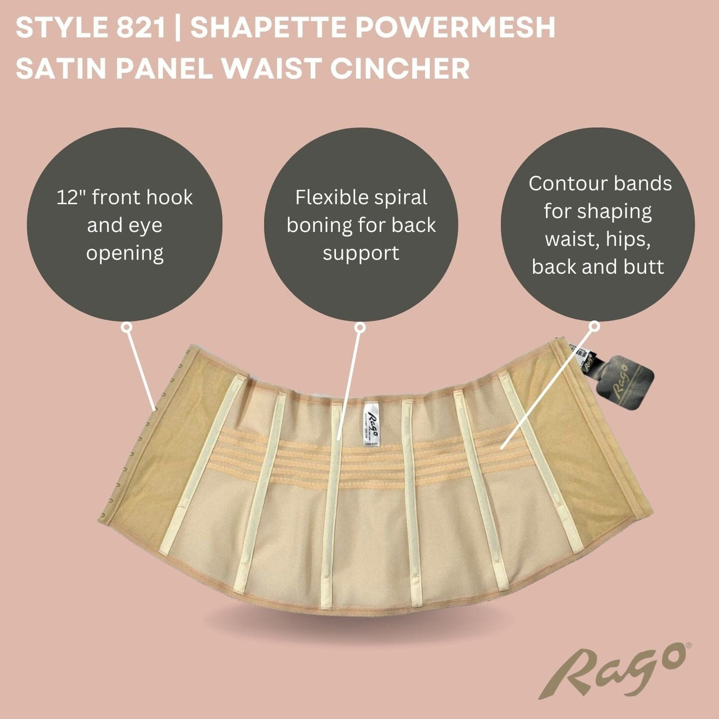 Style 821 | Shapette Powermesh Satin Panel Waist Cincher