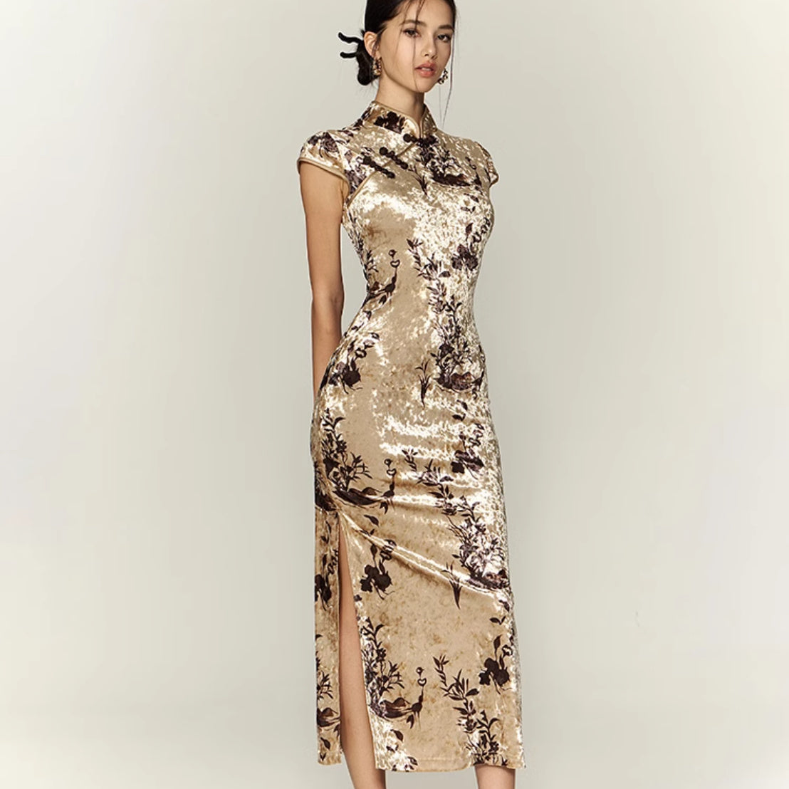 Chinese Velvet Elegant Cheongsam Dress