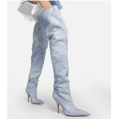Denim Thigh-High Boots