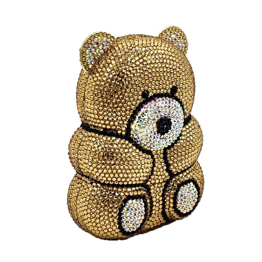 3D Teddy Bear Crystal Evening Clutch Handbag