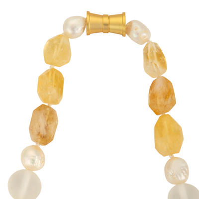 Citrine, frosted glass, and Edison pearl necklace