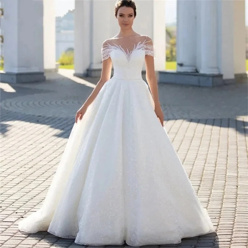Off-shoulder Lace Wedding Dress with Train