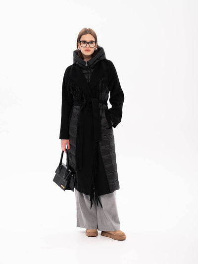 Kennedy Fringe Luxe Down Wool Blend Coat in Black