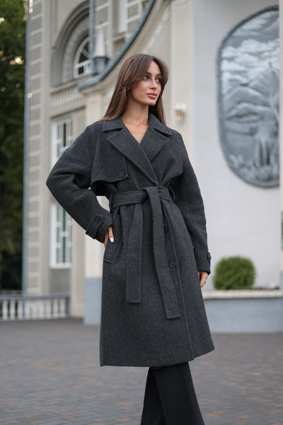 Classic Wool Blend Coat in Dark Grey