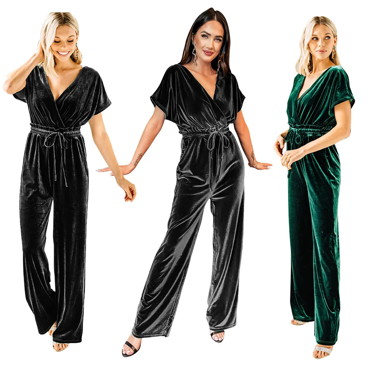 Women’s Velvet Short Sleeved Jumpsuit