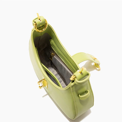 Leather Half Moon Tote Handbag