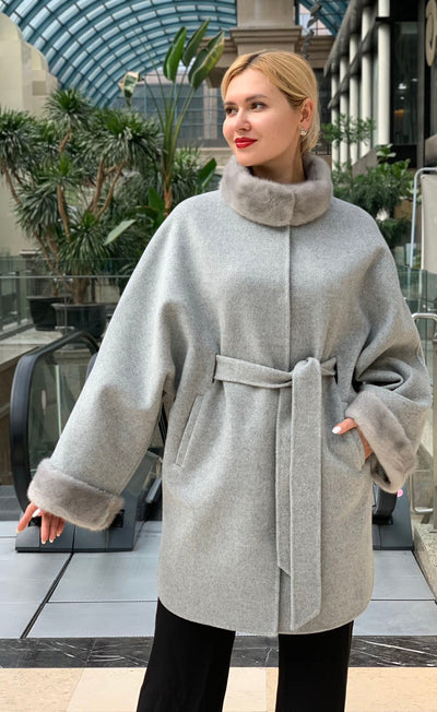 Genuine Scandinavian Mink Fur Virgin Wool Coat