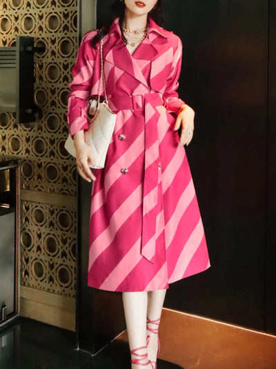 Contrasting Color Striped Trench Coat