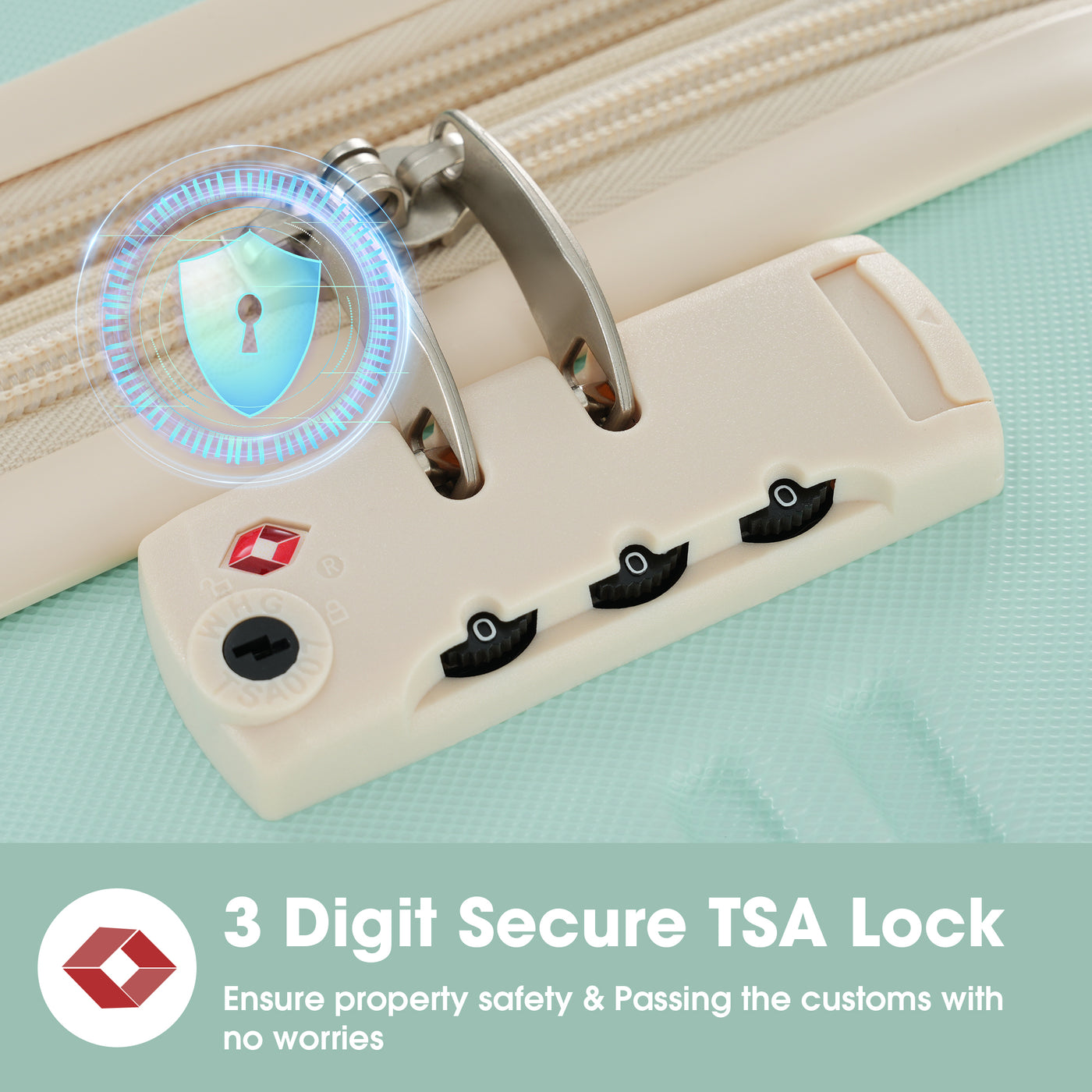 Light Green 3 Piece Luggage Set with TSA Lock