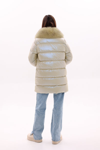 Genuine Fox Fur Down Coat with Fur Trim Mittens