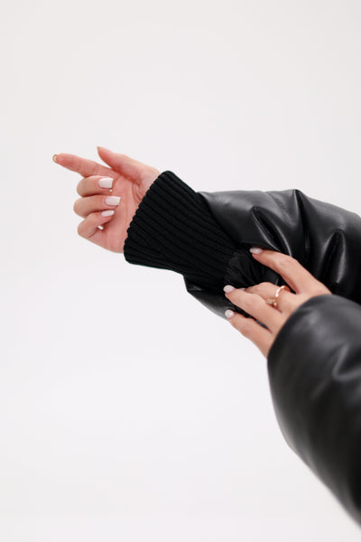 Eco Leather Alpaca Collar Down Jacket