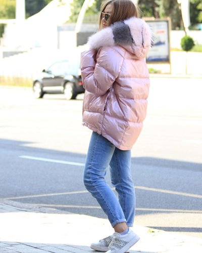 ⇆ Nicole Genuine Polar Fox Reversible Down Coat
