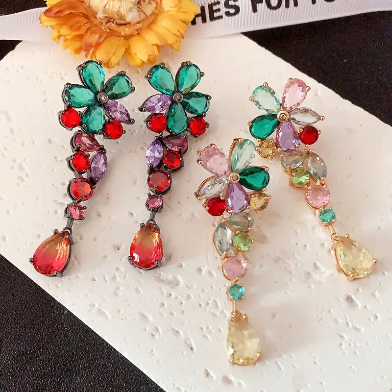 Colorful Flower Zircon Earrings