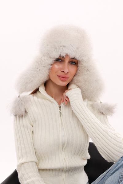 Genuine Arctic Fox Fur Genuine Leather Hat