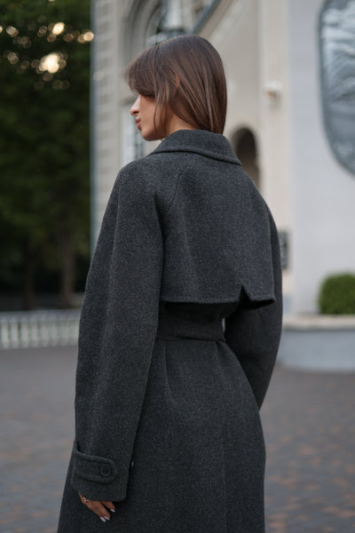 Classic Wool Blend Coat in Dark Grey