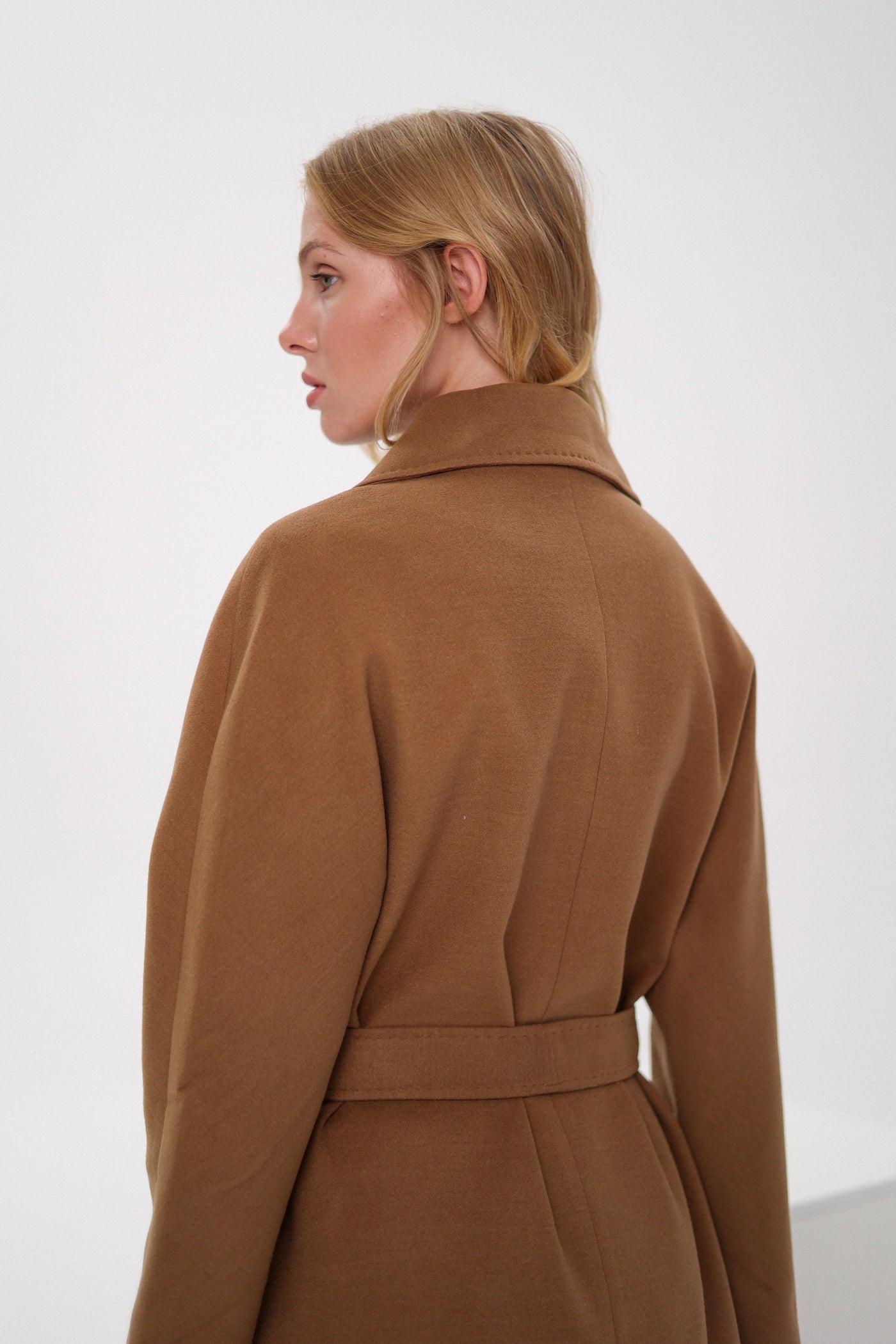 Cambridge Comfort Wraparound Wool Cashmere Coat in Dark Camel