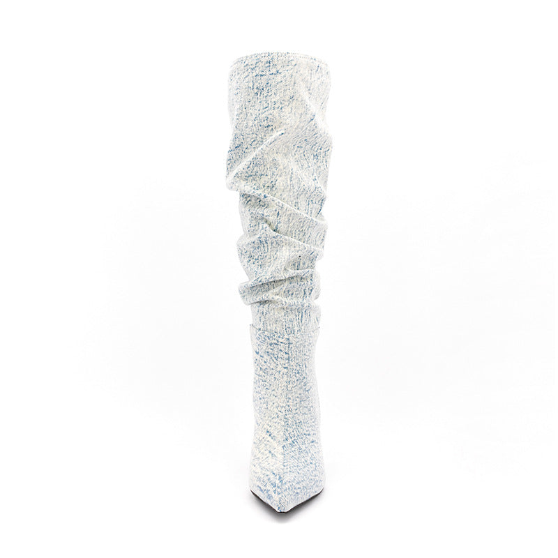 Denim Mid Calf Stiletto Boots