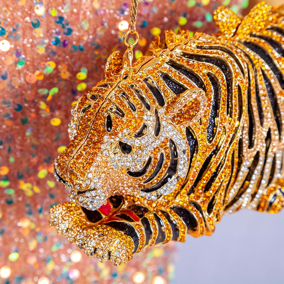 Tiger Crystal Evening Clutch Bag