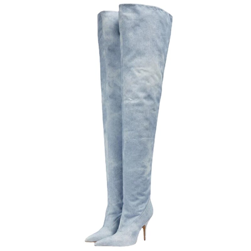 Denim Thigh-High Boots