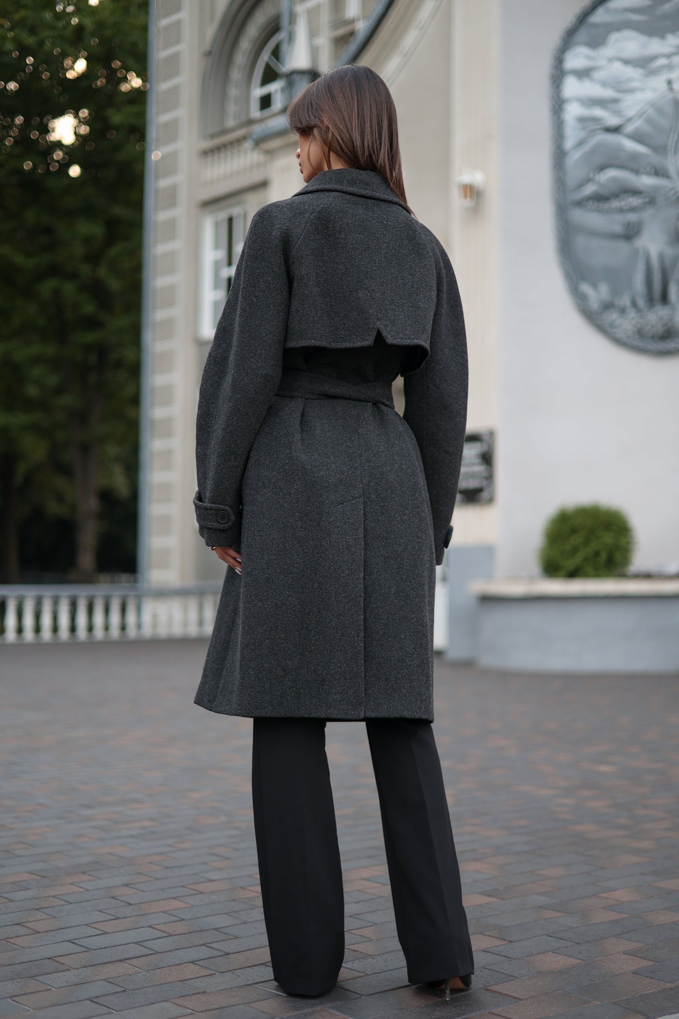 Classic Wool Blend Coat in Dark Grey