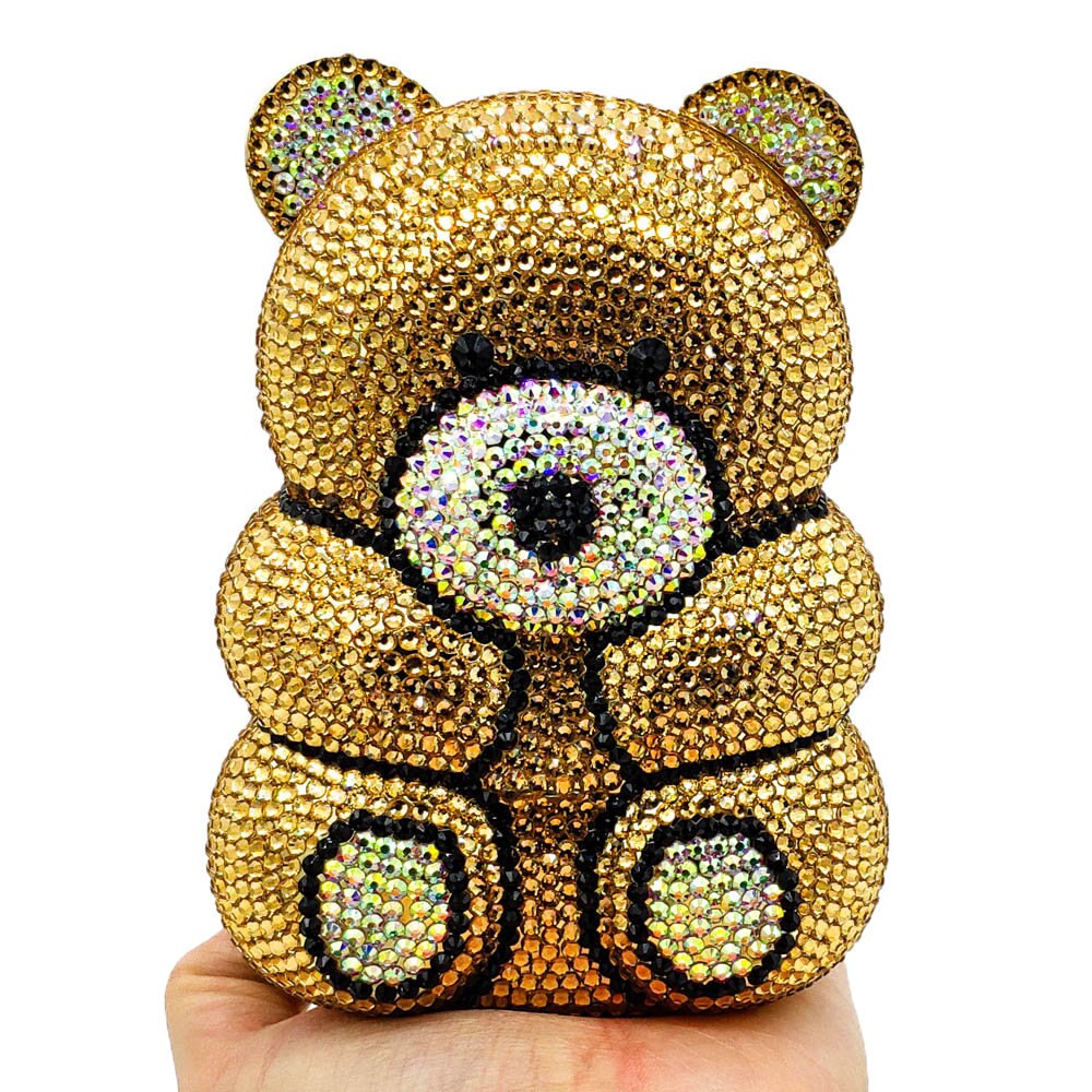 3D Teddy Bear Crystal Evening Clutch Handbag