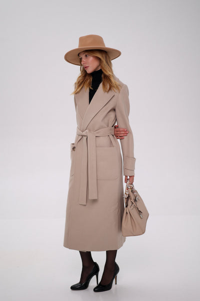 Eliza Classic Cashmere Wool Blend Overcoat in Nude