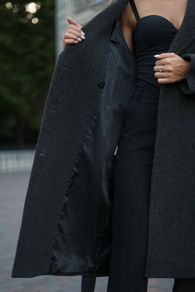 Classic Wool Blend Coat in Dark Grey