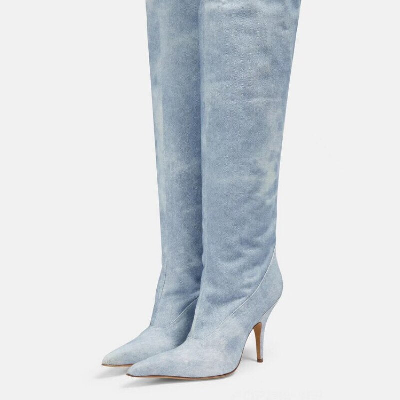 Denim Thigh-High Boots