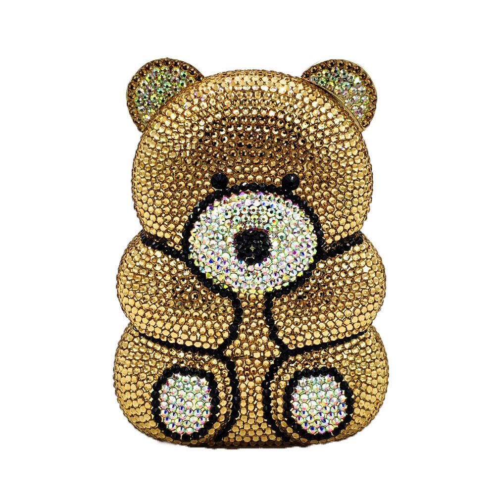 3D Teddy Bear Crystal Evening Clutch Handbag