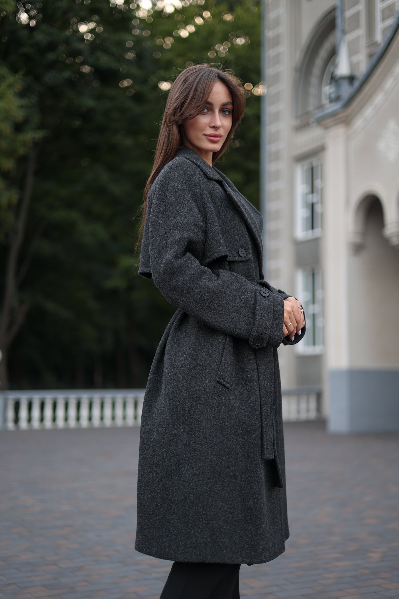 Classic Wool Blend Coat in Dark Grey