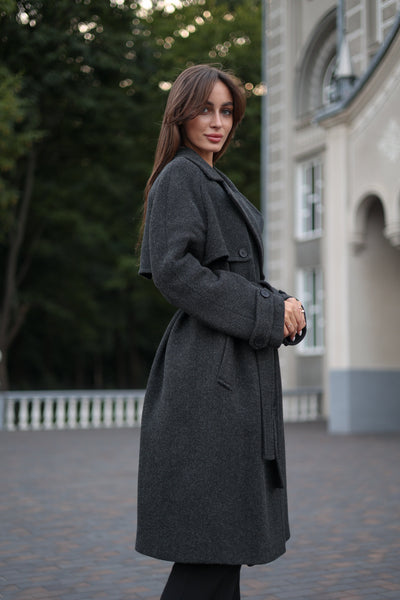Classic Wool Blend Coat in Dark Grey