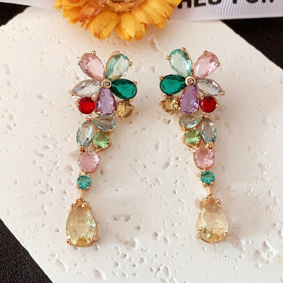 Colorful Flower Zircon Earrings