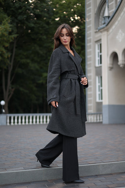 Classic Wool Blend Coat in Dark Grey