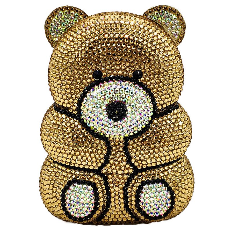 3D Teddy Bear Crystal Evening Clutch Handbag