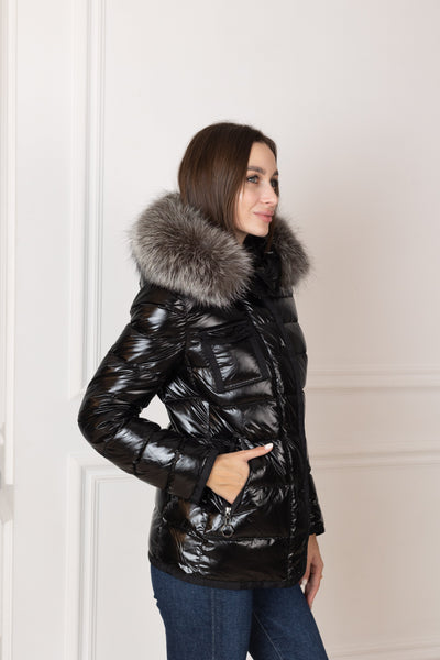 Genuine Silver Fox Fur Lightweight Down Fill Coat