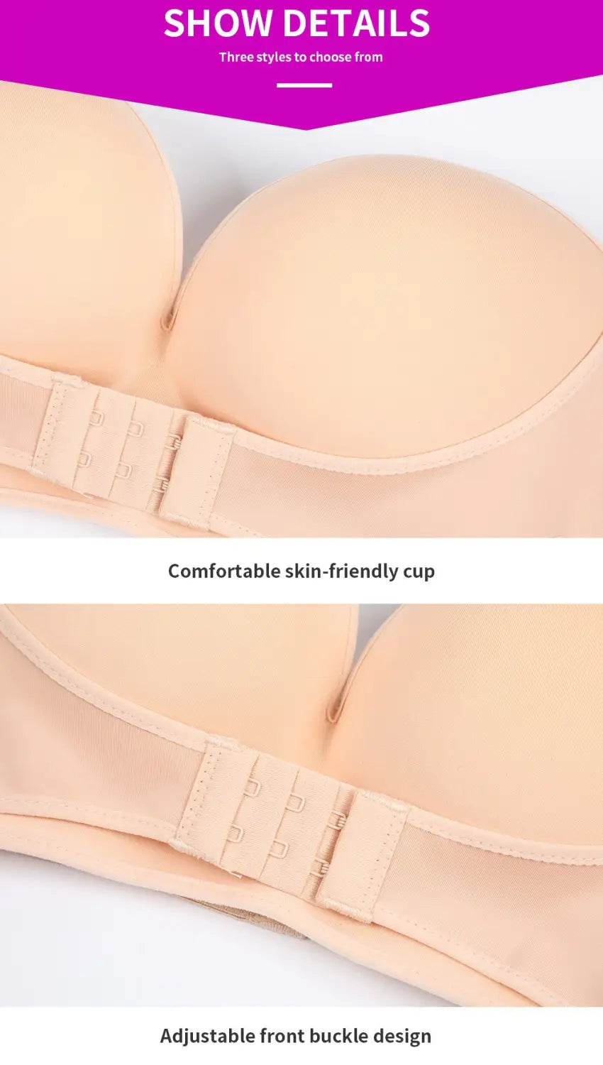 Strapless Non-slip Front Buckle Pushup Bra