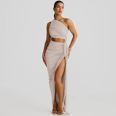 One Shoulder Tube Top Ruched Dress