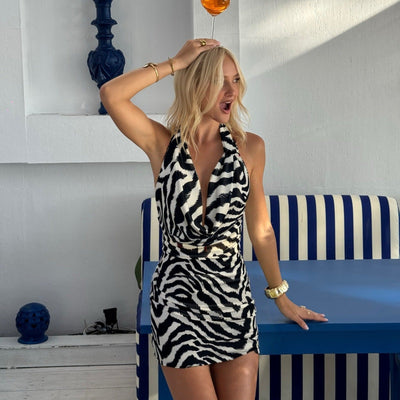 Zebra Pattern Halter Dress