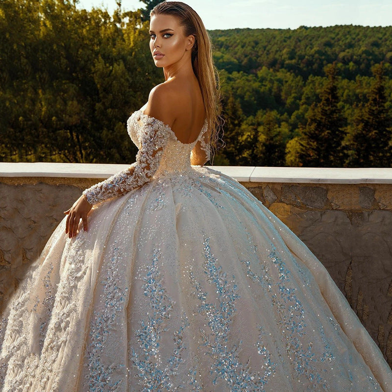 Elegant Long Sleeve Ball Gown Sequin Wedding Dress
