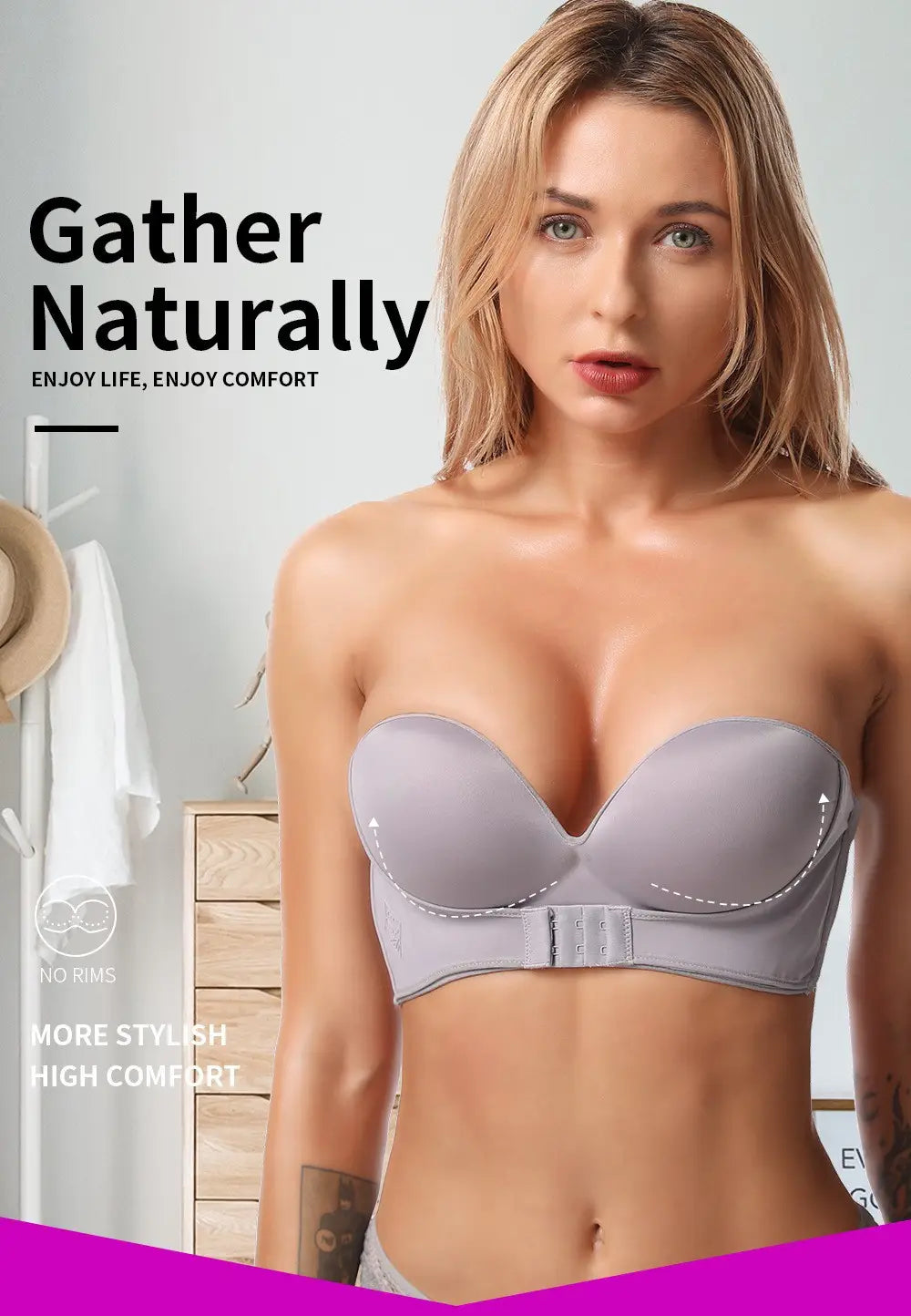 Strapless Non-slip Front Buckle Pushup Bra