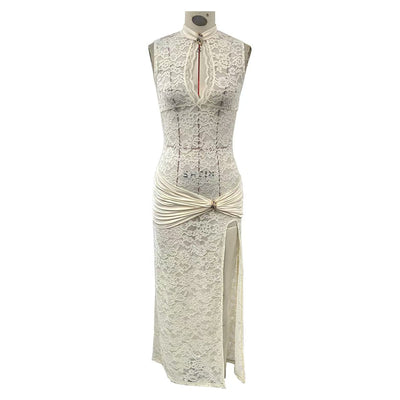 High Slit Sleeveless Lace  Dress