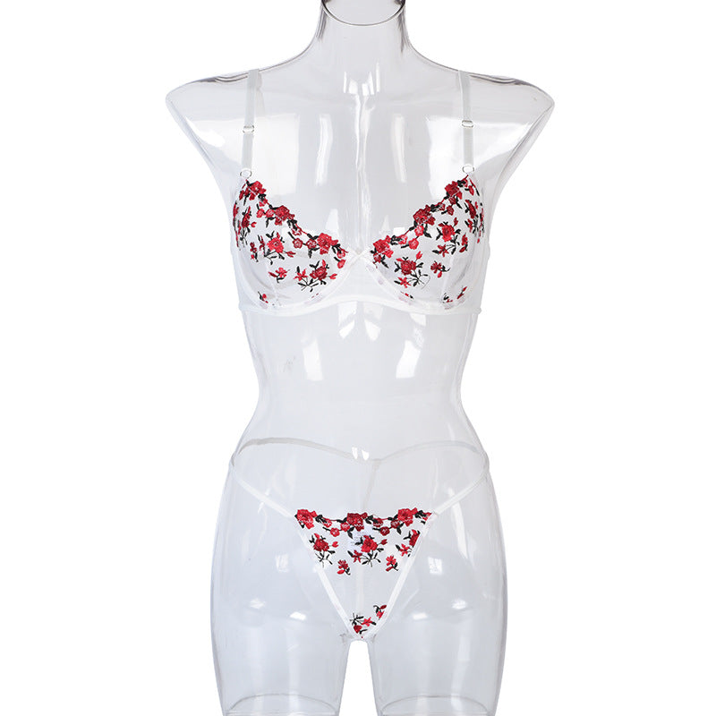 Two Piece Floral Embroidery Stretch Lingerie Set