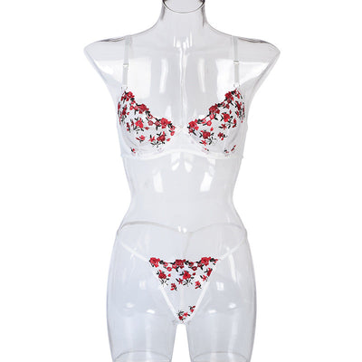 Two Piece Floral Embroidery Stretch Lingerie Set