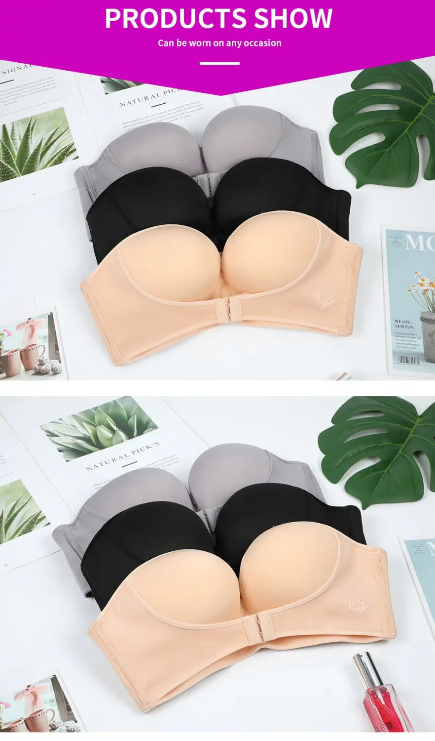 Strapless Non-slip Front Buckle Pushup Bra