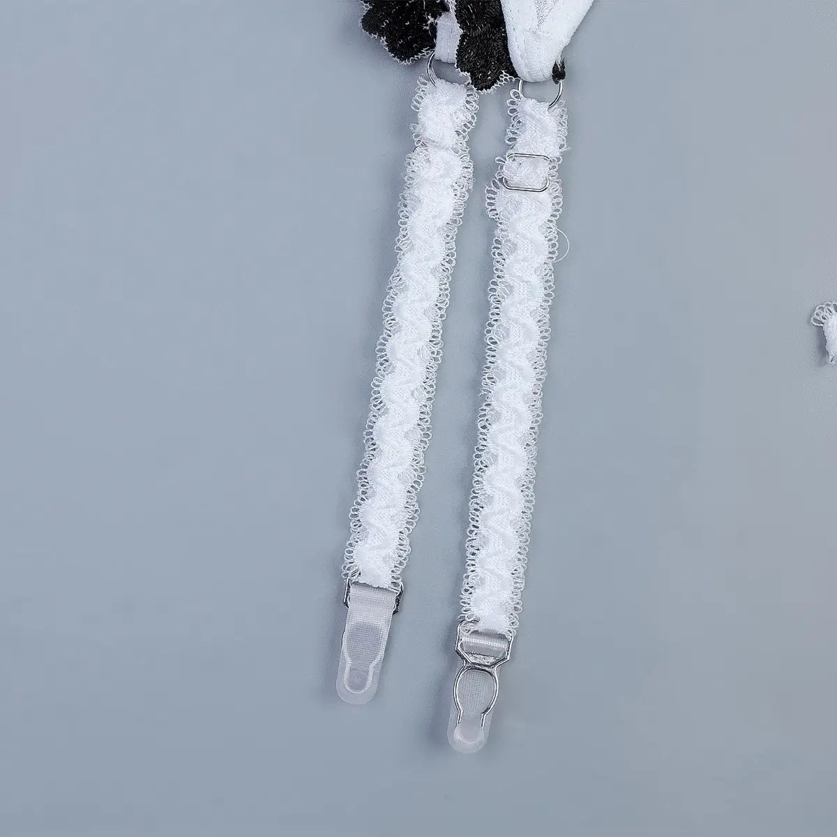 Embroidered Floral Black & White Three Piece Lingerie Set