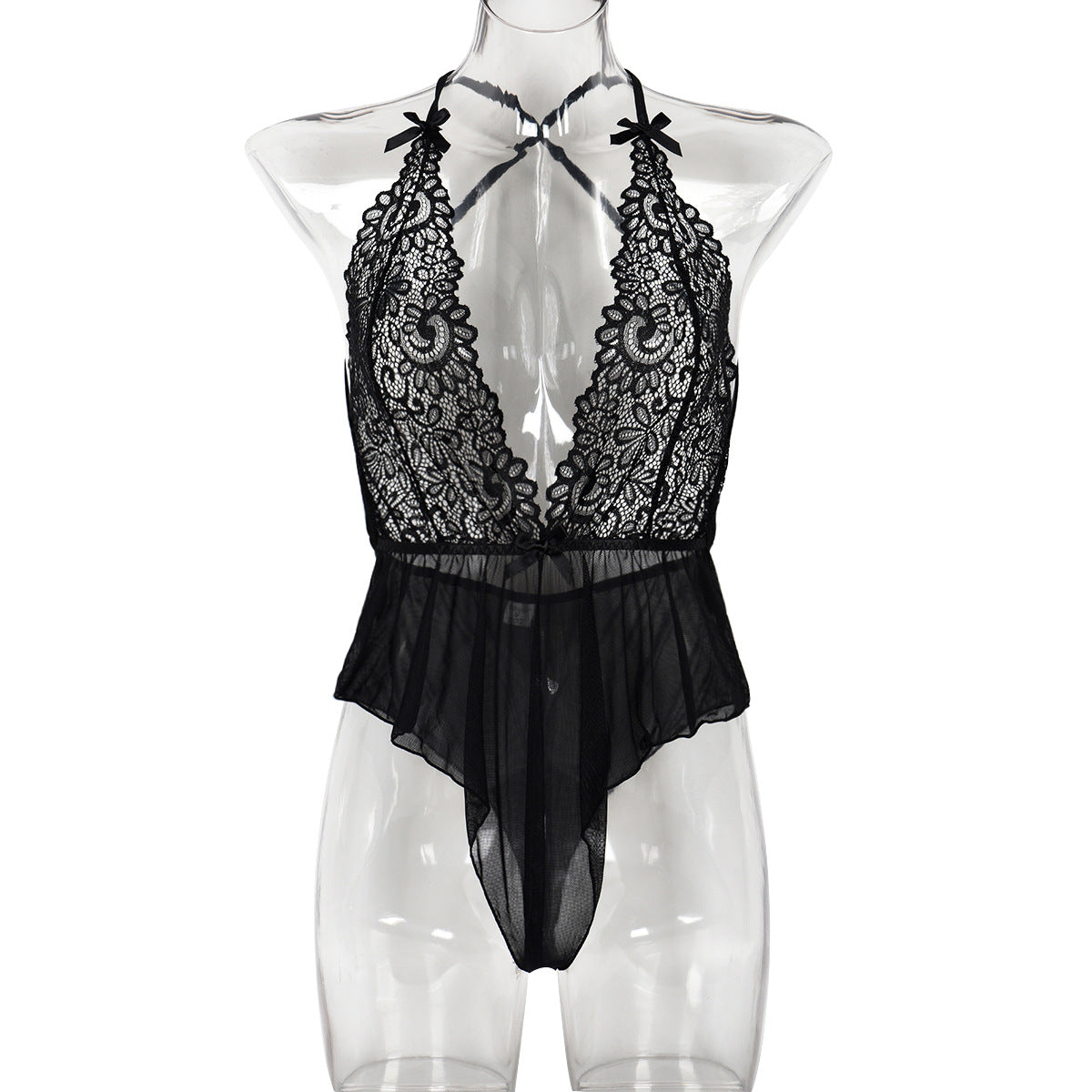 Lace V neck Backless Jumpsuit