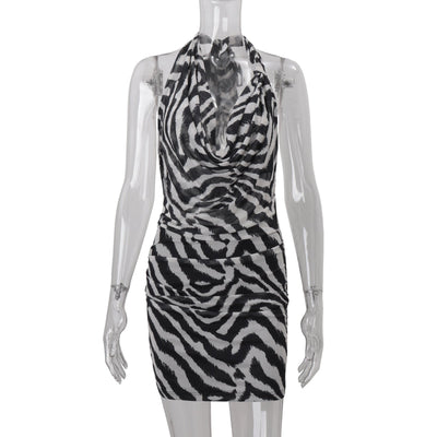 Zebra Pattern Halter Dress