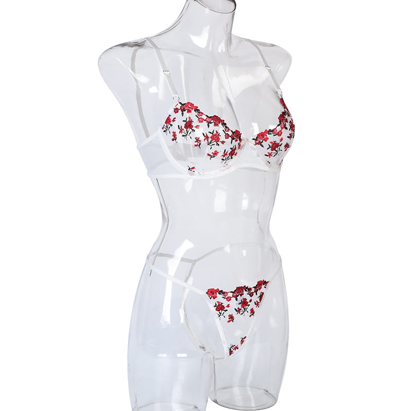 Two Piece Floral Embroidery Stretch Lingerie Set